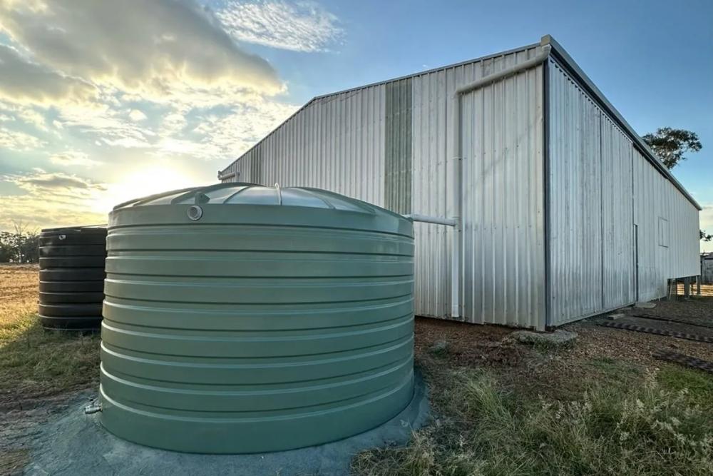Rainwater tank installation for a rural farm shed in Wagga Wagga, serviced by local expert plumbers-